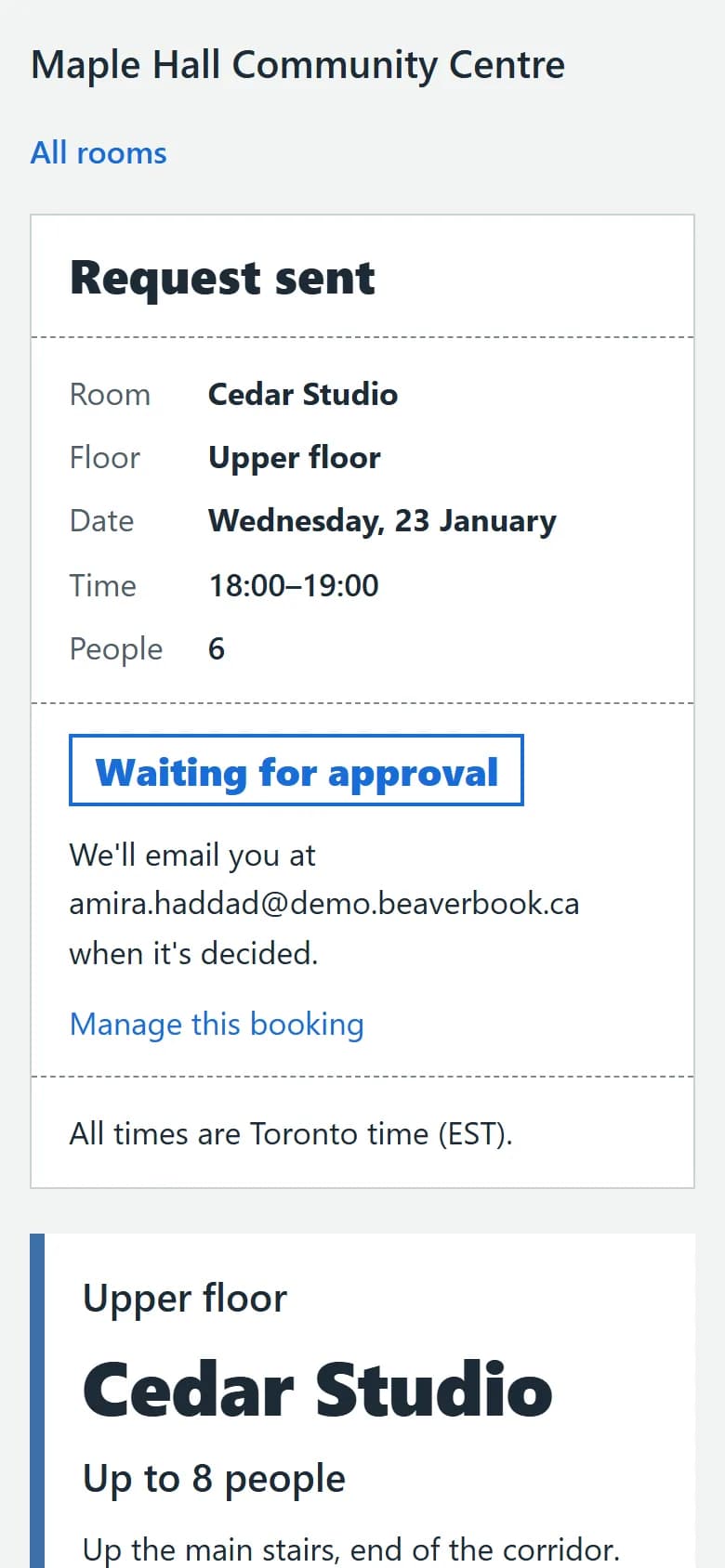 The booking confirmation on a phone